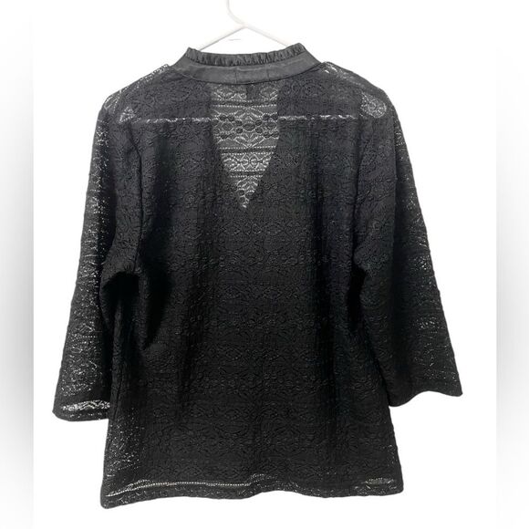 Alfani Black Lace Blouse XL – Sheer Floral Top with Satin Trim & Covered Buttons - Picture 4 of 4